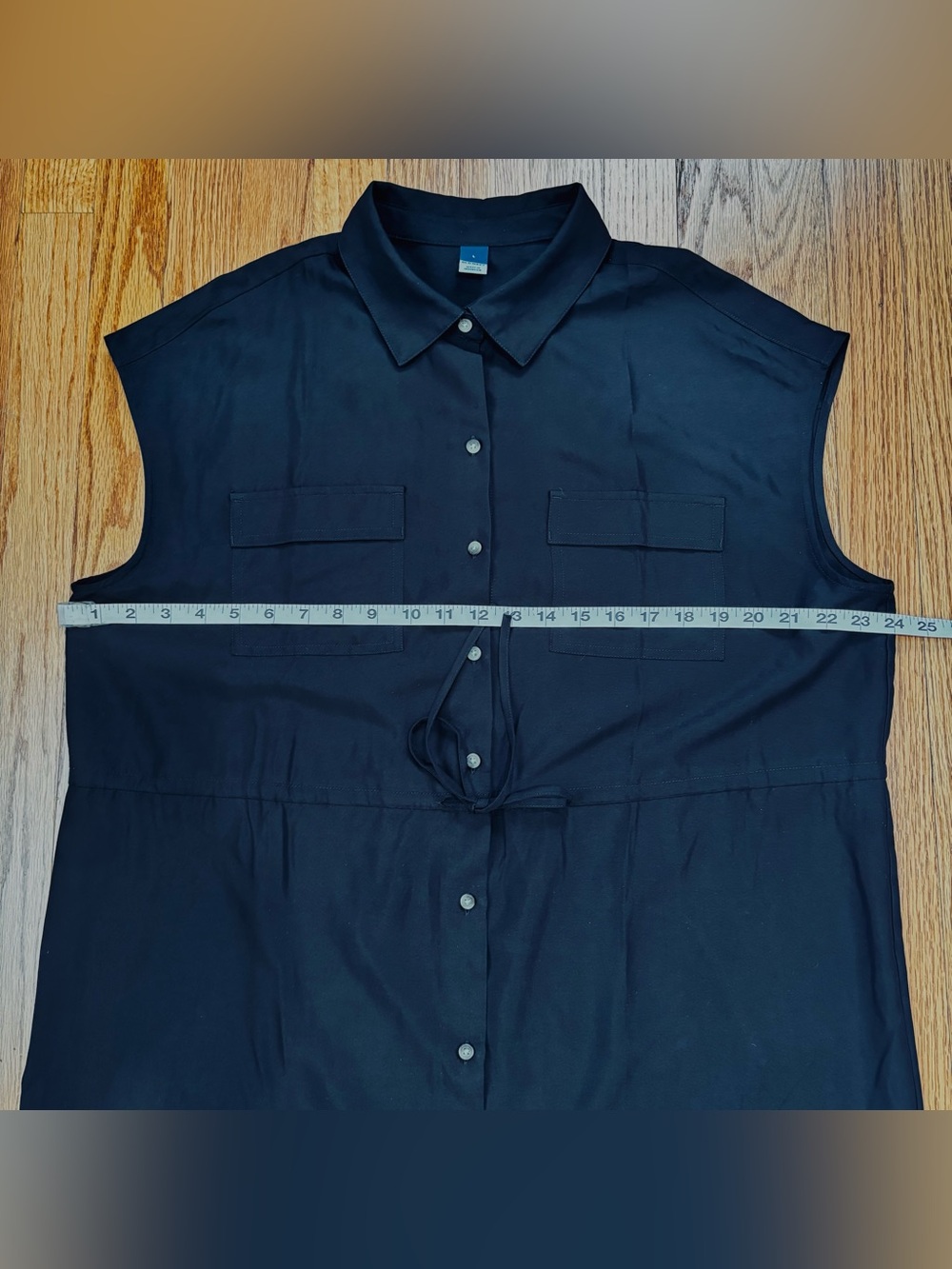 Old Navy Black Short Sleeve Waist Defined Utility Button Up Midi Shirt Dress L - Picture 13 of 16